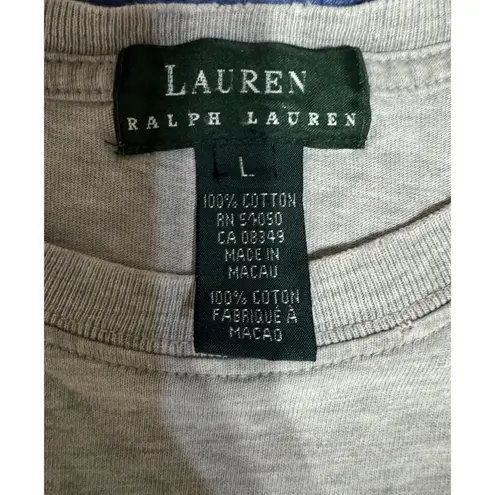 Y2K Lauren Ralph Lauren Tee Womens Sz L Grey Distressed Made In Macao Casual LRL Size L