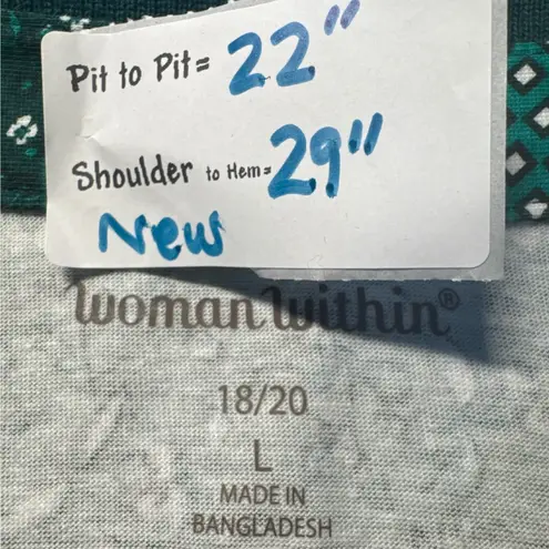 Woman Within Green Print Polo Shirt Womens Plus Size 18/20 Short Sleeve