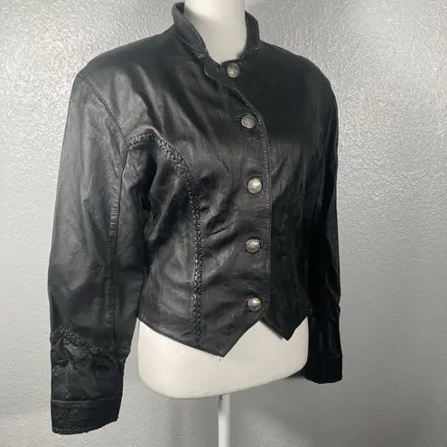 Vintage Black Leather Jacket M Buffalo Nickel Buttons Grunge Goth Street 80s 90s Size M