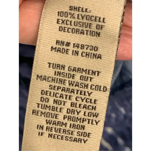 Beige By ECI Sleeveless Embroidered With Fringe Chambray Denim Dress Blue Small