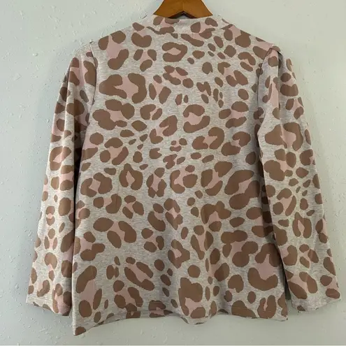 Ann Taylor Factory Crew Neck Cream Pink Animal Print Sweater Sweatshirt Medium