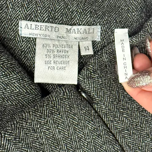 Alberto Makali Black Herringbone A-Line Pleated Button Detail Midi Skirt Size 14