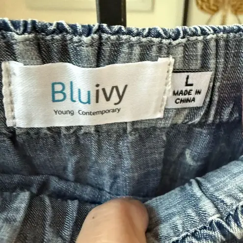 NWOT Bluivy Blue Comfy Acid Washed Tube Denim Chambray Jumpsuit L Size L