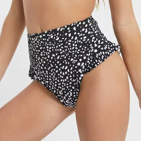 ASOS  DESIGN High Waist Frill Bikini Bottom Black Mono Spot Print Size 4 NWOT