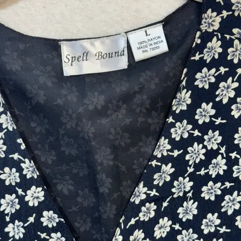 Spellbound Rayon Navy Blue White Floral 90's VTG Vest Button Front Size Large