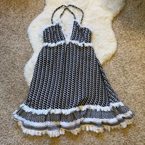 Dodo Bar Or Black White Frayed Criss Cross Strap A-line Mini Dress