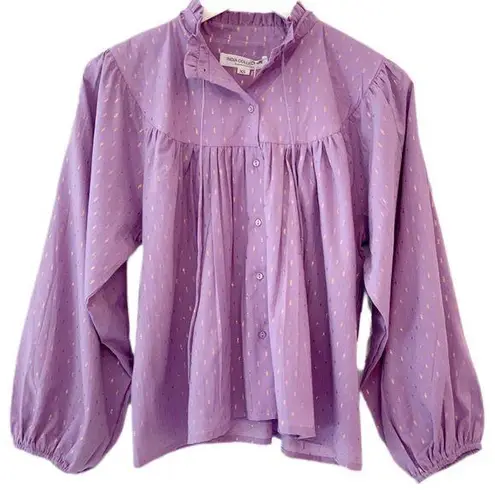 Emerson Fry India Collection Emmaline Lavendula Gold Dot Blouse size large Purple