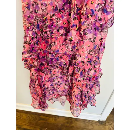 Shoshanna Pryia One Shoulder Maxi Dress Floral Ruffled Tiered Dress size 8 FLAW