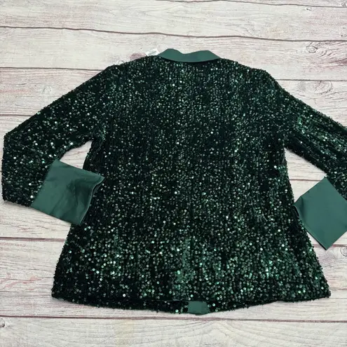 J. McLaughlin Barrett Sequin Shirt Emerald Green Velvet Satin Size Large NEW