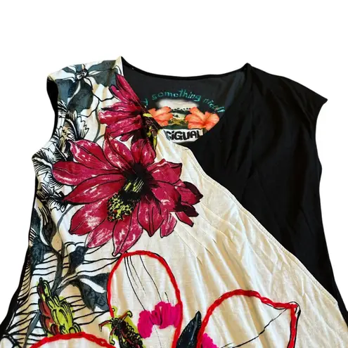 Desigual Bold Floral Print Mini Dress Abstract Stretch Short Sleeve T-Shirt Med