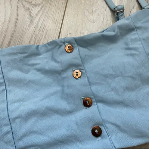 Kasa Kai Swimwear Button Front Bralette Swim Bikini Top Blue (Medium)