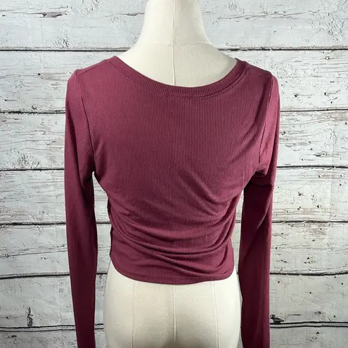 Bozzolo  Cropped Long Sleeve V Neck Tee Wine-Large