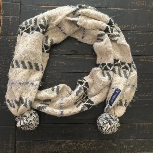 American Eagle  Scarf Womens Cream Grey Black Pom Pom Heavy Knit Winter Acrylic