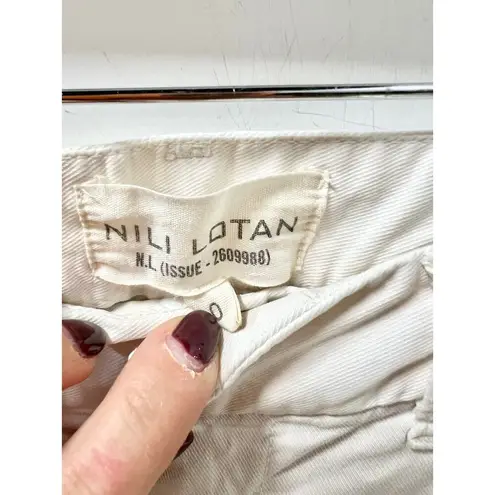 Nili Lotan East Hampton Slim Fit Frayed Hem Cropped Pants Eggshell Womens Size 0