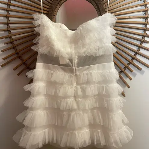 NWT Women’s Velvi Georgia Strapless White Layered Tulle Mini Dress ALine Bridal Size L