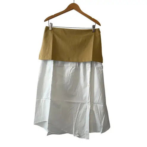 Maeve Anthro Layered Shirttail Midi Skirt Tan/White NWT Size M