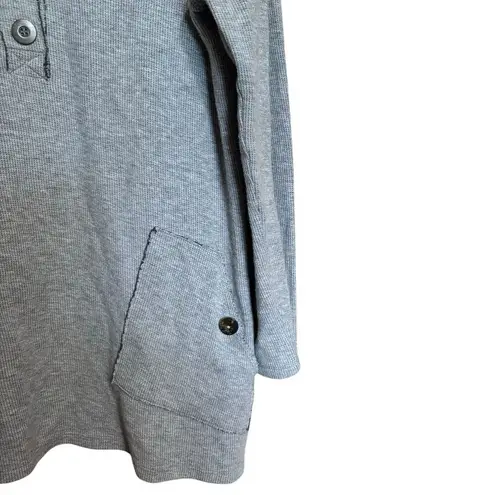 Soft Surroundings Tunic Top Medium Heather Grey Buttons Pocket Waffleknit Blouse