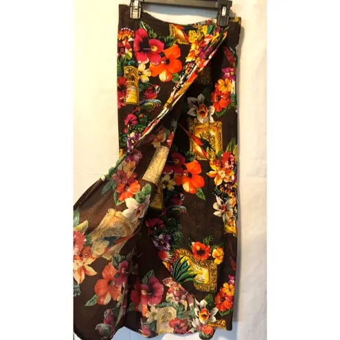 Vintage 90s CAROLE LITTLE Womens Wrap Side Split Maxi Skirt Set Tropical Sz S Black