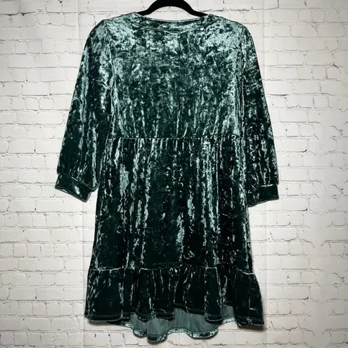 Motherhood Maternity NWT Crushed Velvet Empire Waist Dress Green 3/4 Sleeve SZ M