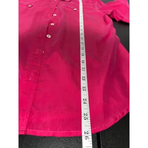 Chico's  0 Button Front Shirt Women S Short Sleeve Collar Chest Pocket Pink Modal