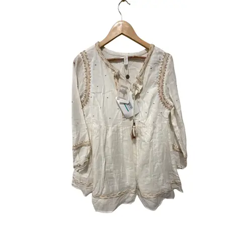 Tigerlily Gathered Embroidered Cotton-gauze Mini Dress Size 8