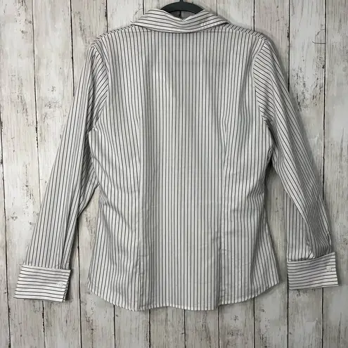 Worthington  Long Sleeve Collared Button Up Striped V Neck Shirt  Size 14