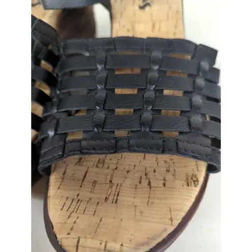 New Korks sandel wedge heel sz6 strappy basket weave cork beach vacation Black Size 6