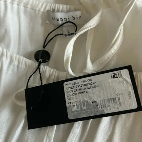 Gianni Bini  Camilla Long Sleeve Pullover Woven Linen Blouse, White, Large, NWT