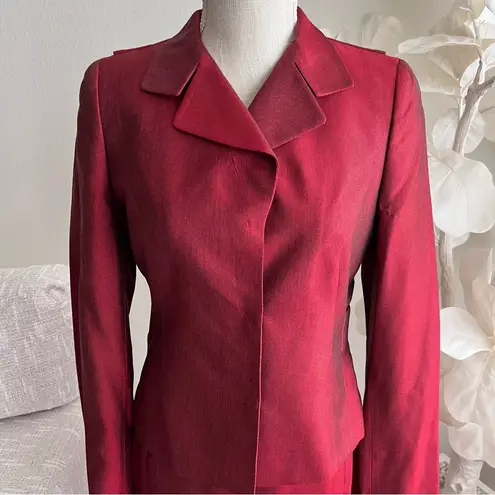Akris Red Silk Skirt Suit With Long Sleeve Silk Red Blazer