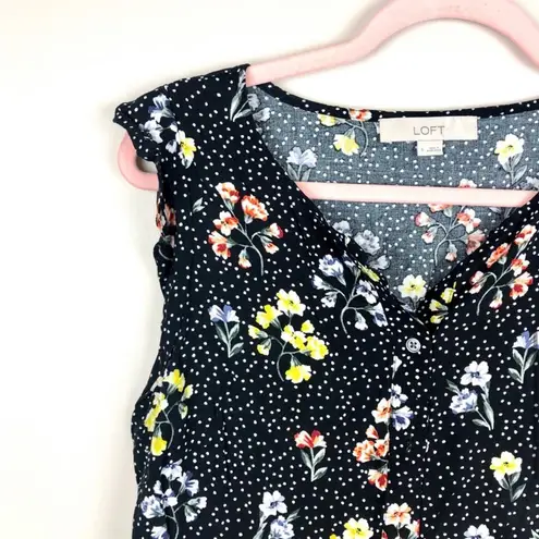 Loft  Floral Button Down Dress Size 6 Black Yellow Red White