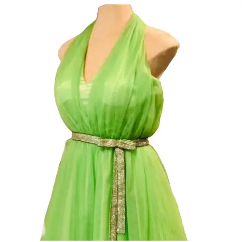 Elegant Lime Green Party Time Halter Top Style Formal Dress Size 6 by Lisa Kane