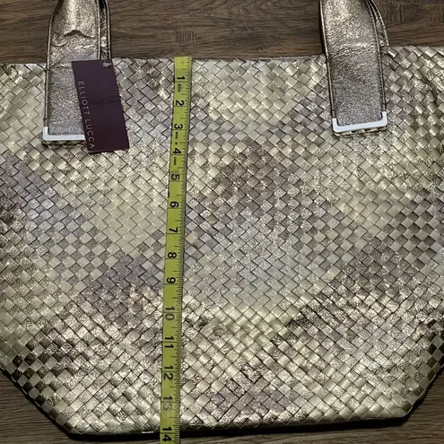 Elliott Lucca NWT INTRECCIO Woven Metallic Shoulder Bag Tote Pewter Gold Silver