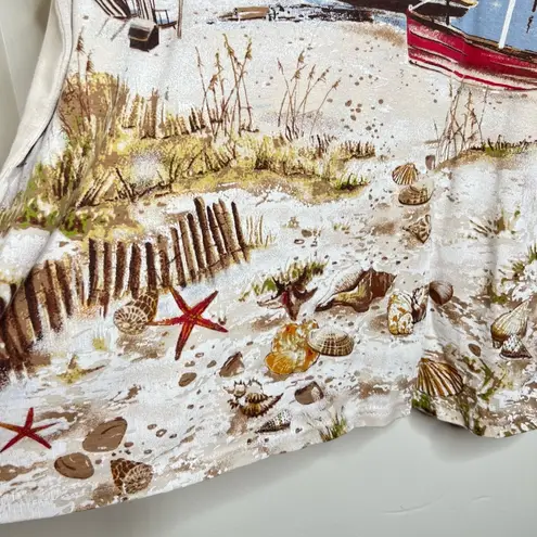 basic editions  Beach Theme Shirt Top Women’s 1X Short Sleeves Boats Shells Ocean