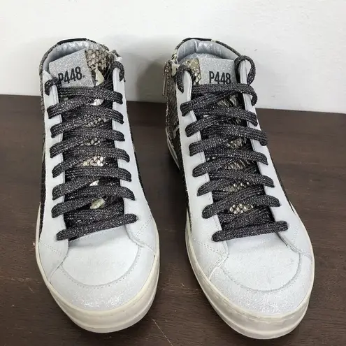 P448 New Skate Snakeskin Print Leather High Top Sneaker Glitter Laces Sz 35/US 5