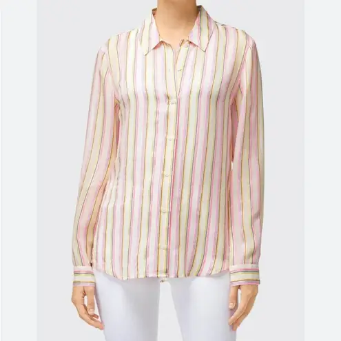 J Brand  Neon Stripe Button Down Button-Back Long Sleeve Semi Sheer NWT M