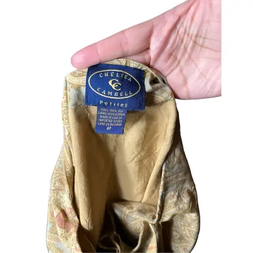 Chelsea Cambell 100% Silk Paisley Print Wrap Skirt‎ Size 8 Petite Tan