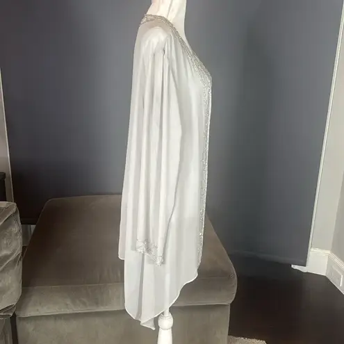 Women’s 2 Piece Set Gray Beaded Top & Matching Sheer Beaded Jacket Size 12