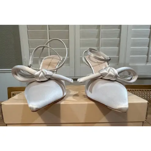 Loeffler Randall Alina Bow Pump Ankle Strap Satin Cream Size 8.5 NIB Chic Classy