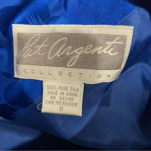 Vintage 80’s blue floral silk drop waist Pat Argenti giant bow tie pleated dress Size 8