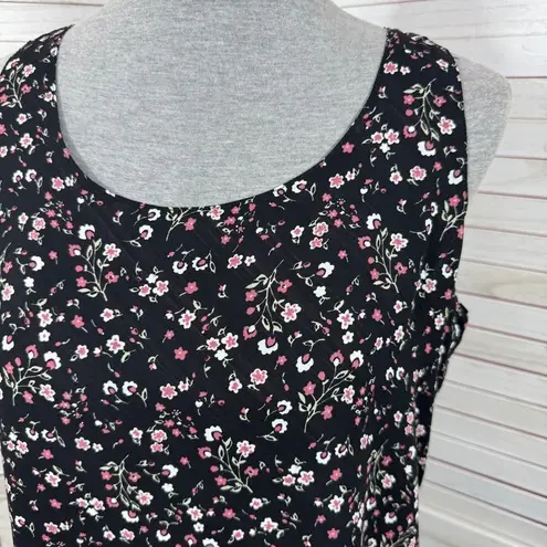 Vintage 90s Y2K Kathie Lee Floral Sleeveless Shift Maxi Dress Black Pink Medium
