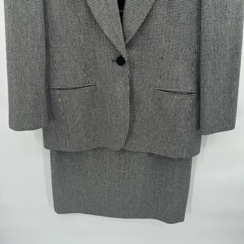 Vintage Evan Picone Houndstooth Skirt Suit Set Black Velvet Collar Womens 10 USA