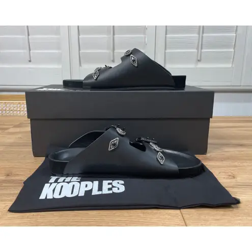 The Kooples Black Leather Buckled Sandals w/ Studs Size 5 US 36 EU NIB Slides