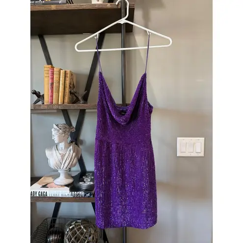 retrofete Jill Sequin Cowl Neck Mini Dress Royal Purple Womens Size XS