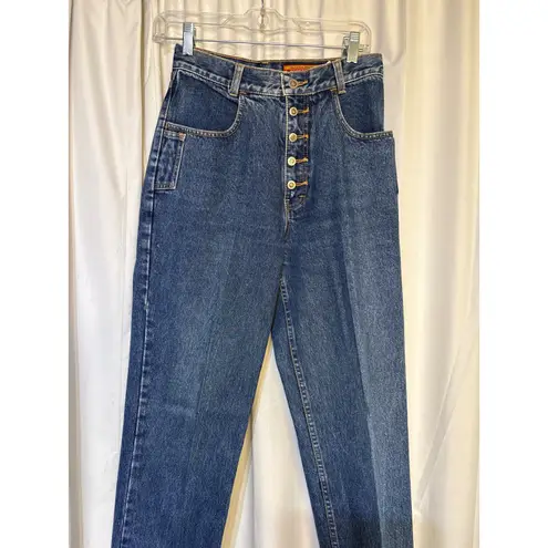 Lawman High Waisted Jeans Rare Womens Button Fly Western Mom Jeans Dark Wash Blue Size 30