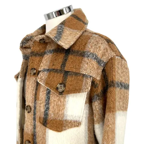 Avec Les Filles Plaid Shacket Jacket Button-Up Brown Cream Size Small