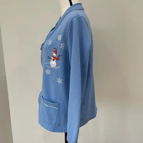 Breckenridge zippered sweatshirt blue snowflakes snowman cardigan jacket LP