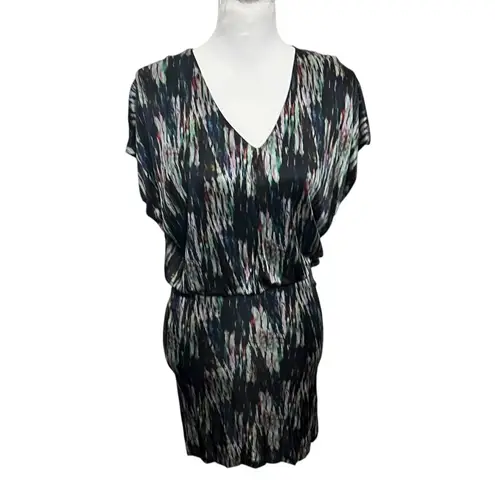 Saloni Printed Jersey Mini Dress Women’s Size 2 Black Multicolor V Neck