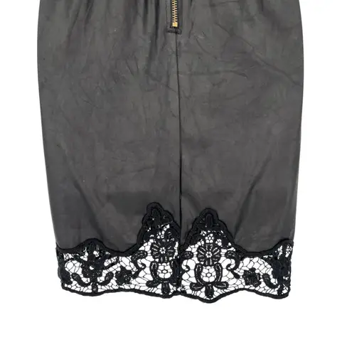 Mimi Chica Black Faux Leather Look Mini Dress Embroidered Lace Hem Size Small