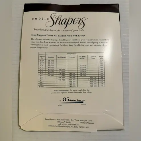 Subtle Shapers JCPenney Pantyhose Bone Queen Tall w Lycra