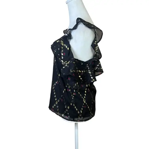 ALC Frank A.L.C. Willow Black Silk Gold Metallic Festive Sleeveless Shirt Top Sequins Sz 0